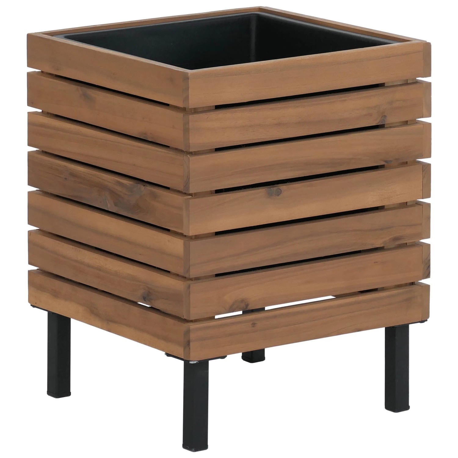 MCW Pflanzkasten P84 Quadratisch Stahl Akazie 43x33x33cm Hellbraun