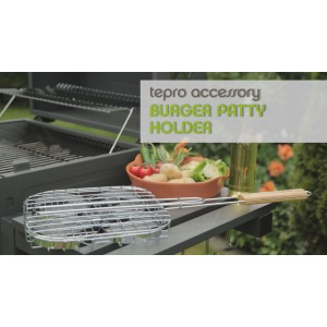 Tepro Burger-Halter für 4 Burger, silber-braun, aus verchromtem Metall, Grillzubehör.