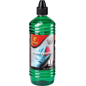 Grüne 1L Flasche Flash Brennspiritus zum Reinigen und als Frostschutzmittel.