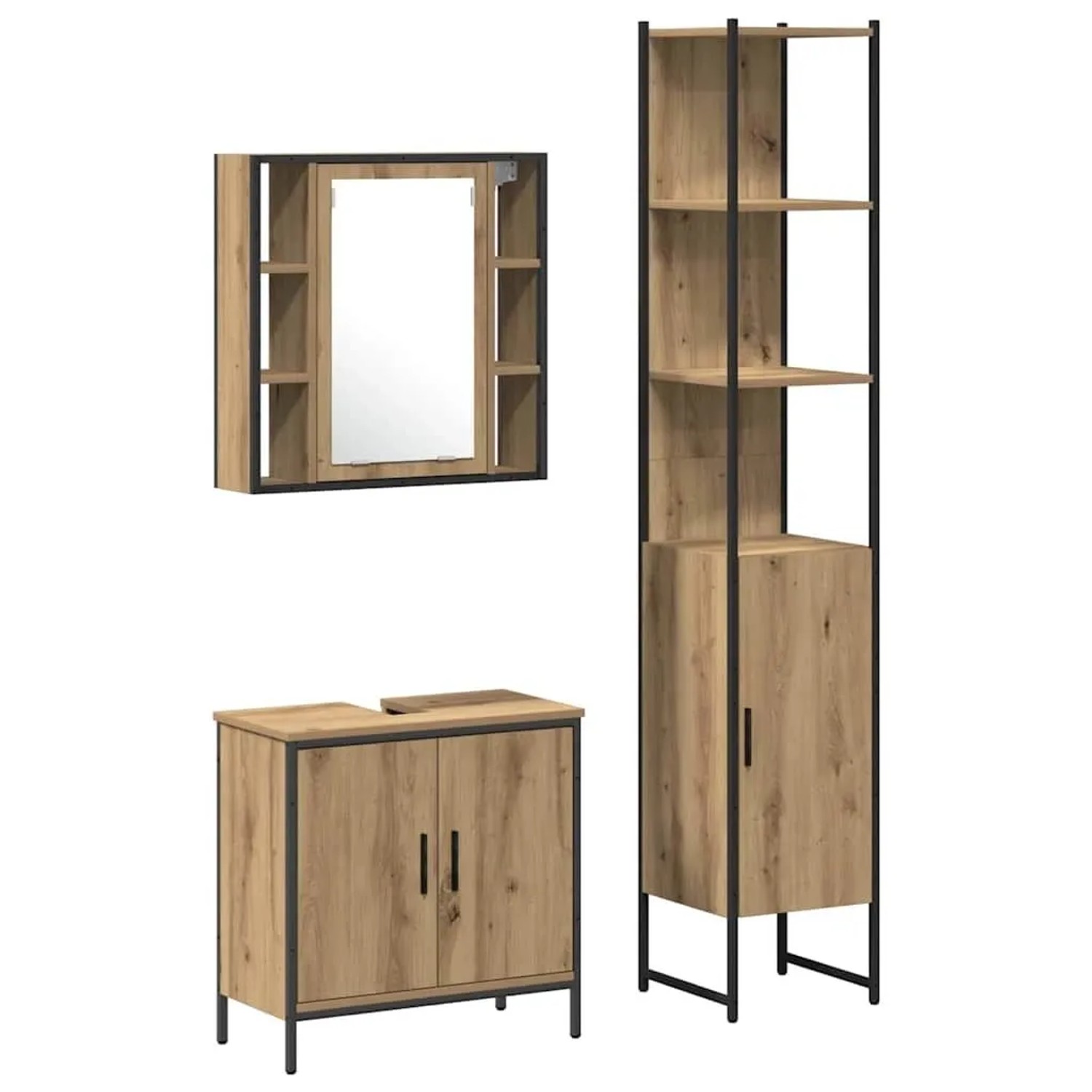 vidaXL Badezimmer Waschbeckenmöbel mit Regal 3 Stk Braun Holzwerkstoff 3334384