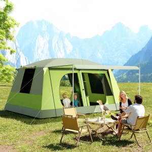 Geräumiges, grünes Outsunny Campingzelt mit Familie und Hund davor. Ideal für Camping & Outdoor.