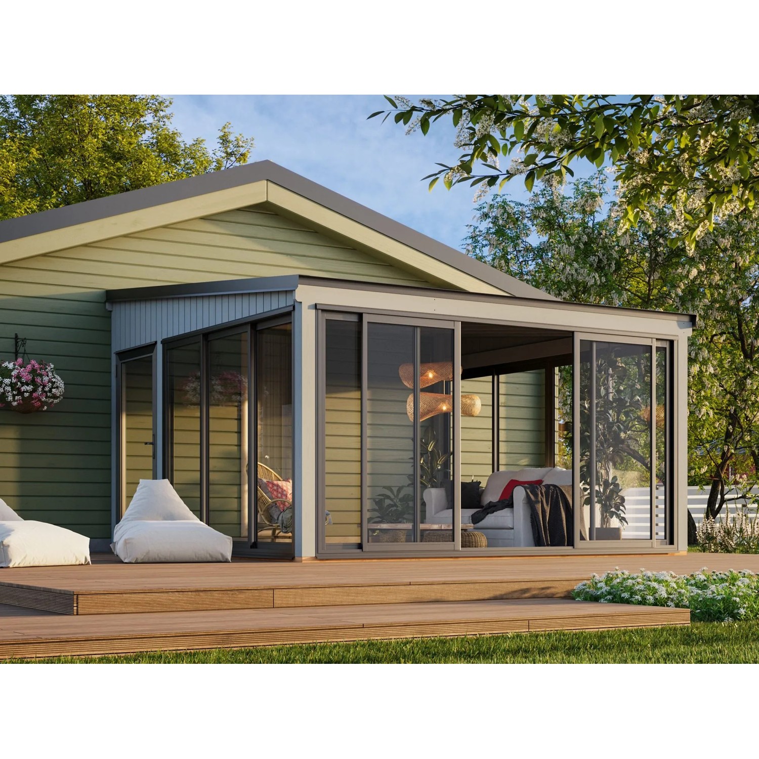 Palmako Holz-Gartenhaus Lumi Slide Plus Pultdach Lackiert 420 cm x 420 cm