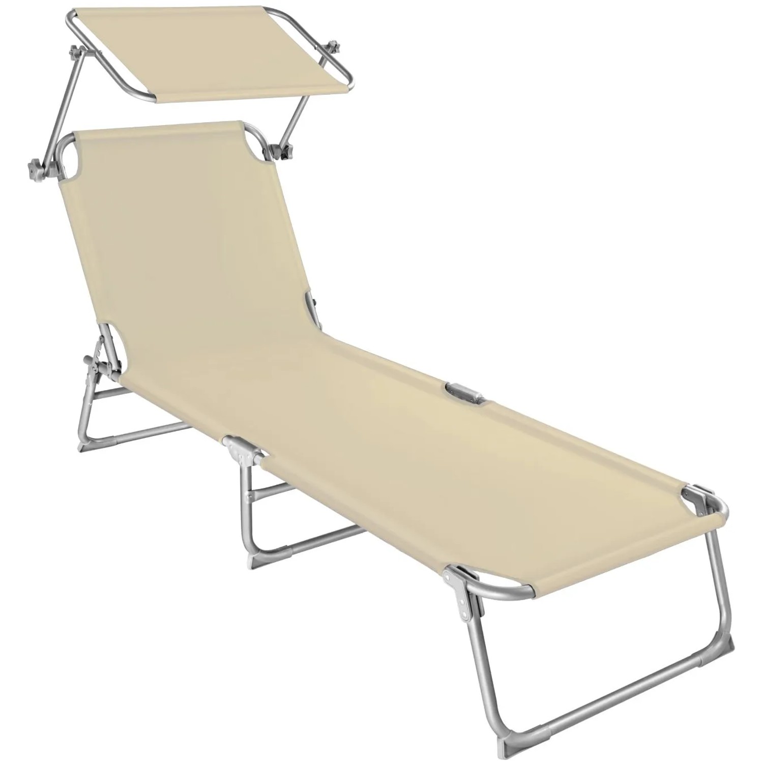 Tectake Gartenliege  Klappbar Stufenlos Verstellbares Sonnendach  190 x 68 x 28 cm Beige