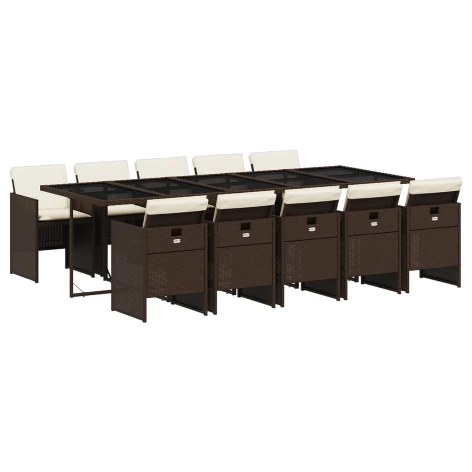 vidaXL 11-Tlg Garten-Essgruppe mit Kissen Braun Poly Rattan 3210573 günstig online kaufen