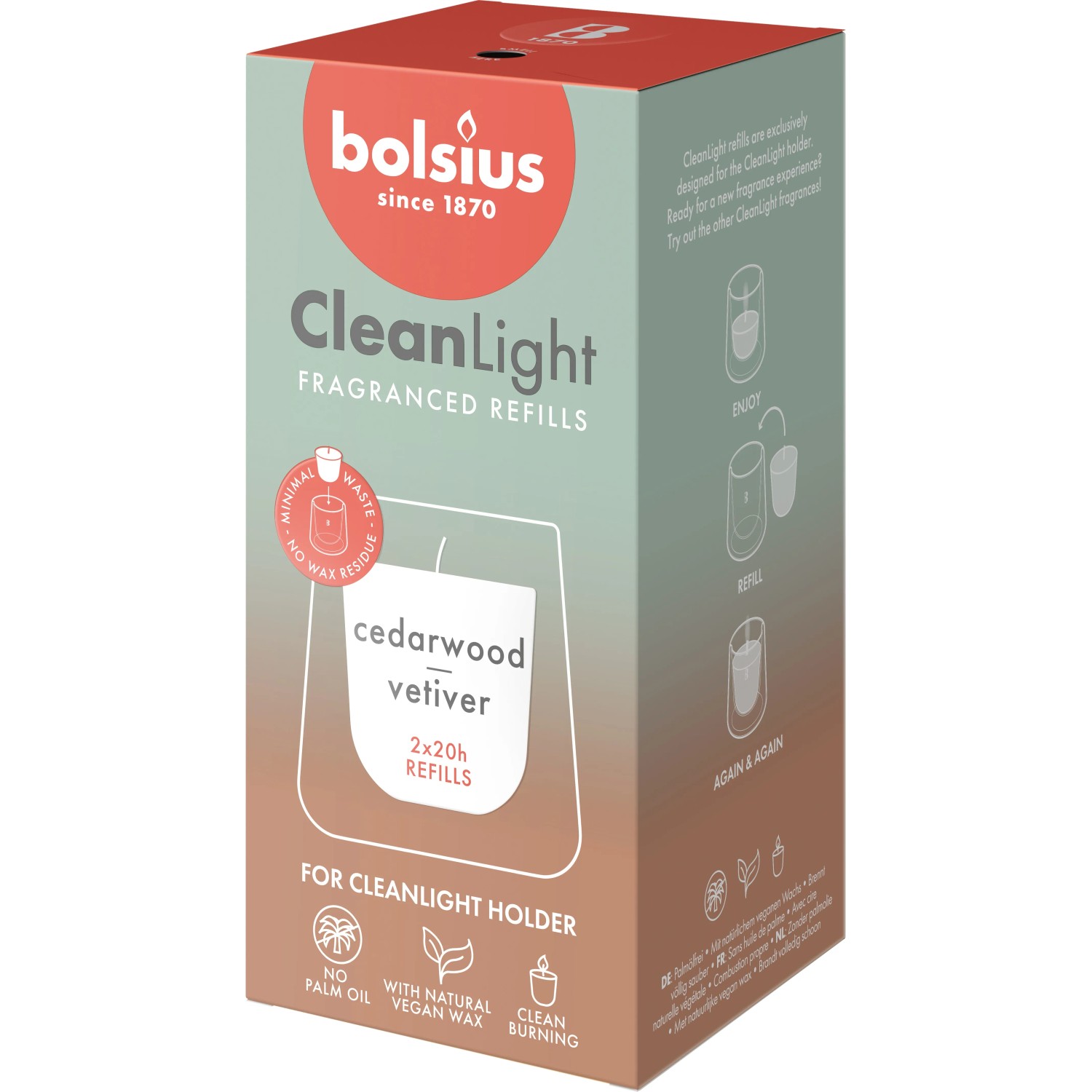 Bolsius Duft-Nachfüller Cleanlight Cedarwood & Vetiver Weiß 2 Stück