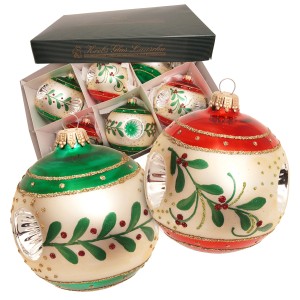Krebs Glas Lauscha Weihnachtskugeln Reflektorset Winterzweige Silberfarbig 8cm
