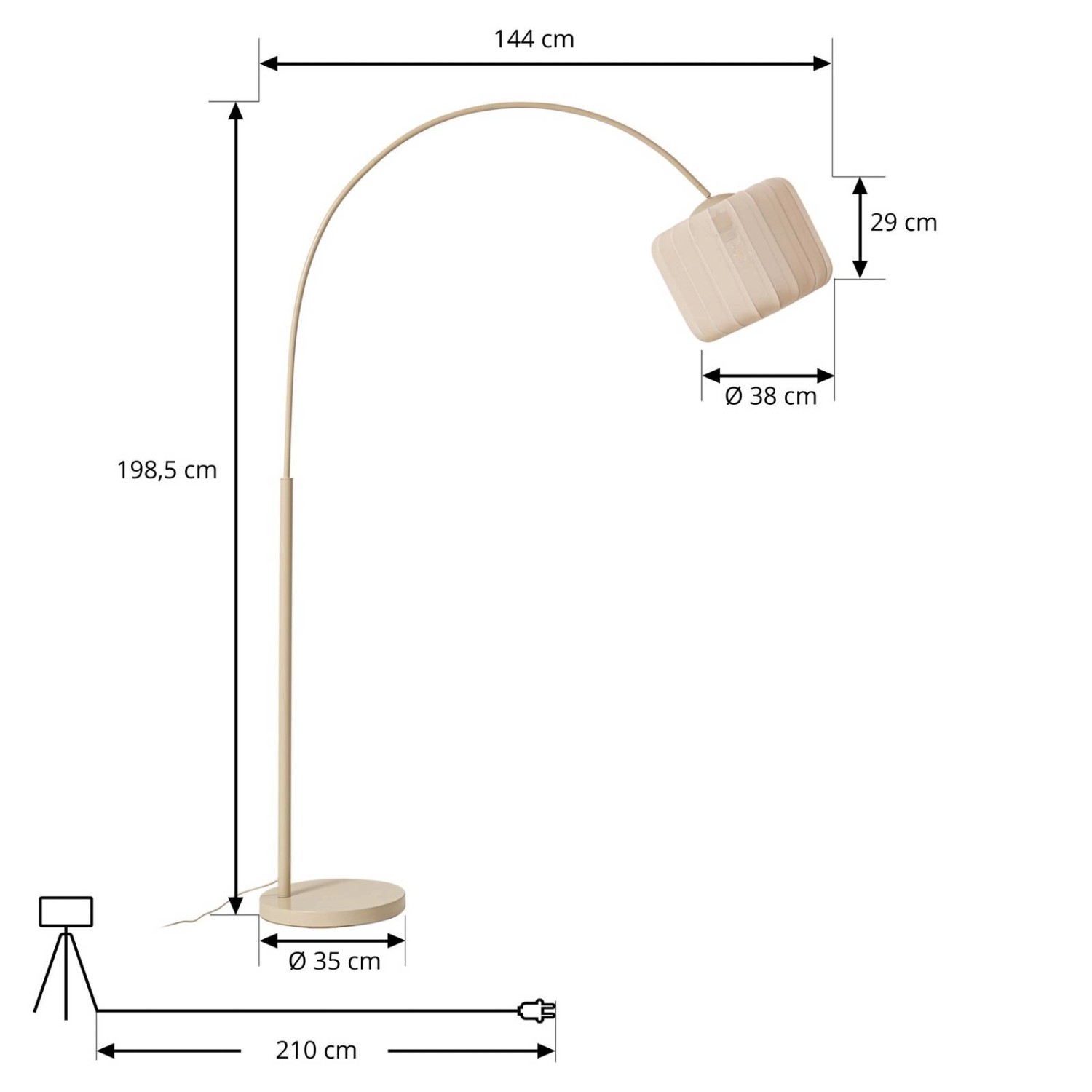 Lindby Stehlampe Bogenleuchte Helin 10042614 Modern in Creme aus Textil 1-flammig E27 Wohnzimmerleuchte_5