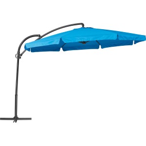 Blauer Ampelschirm Cocoa Beach, Ø 350 cm, mit Kurbel und anthrazitfarbenem Gestell.
