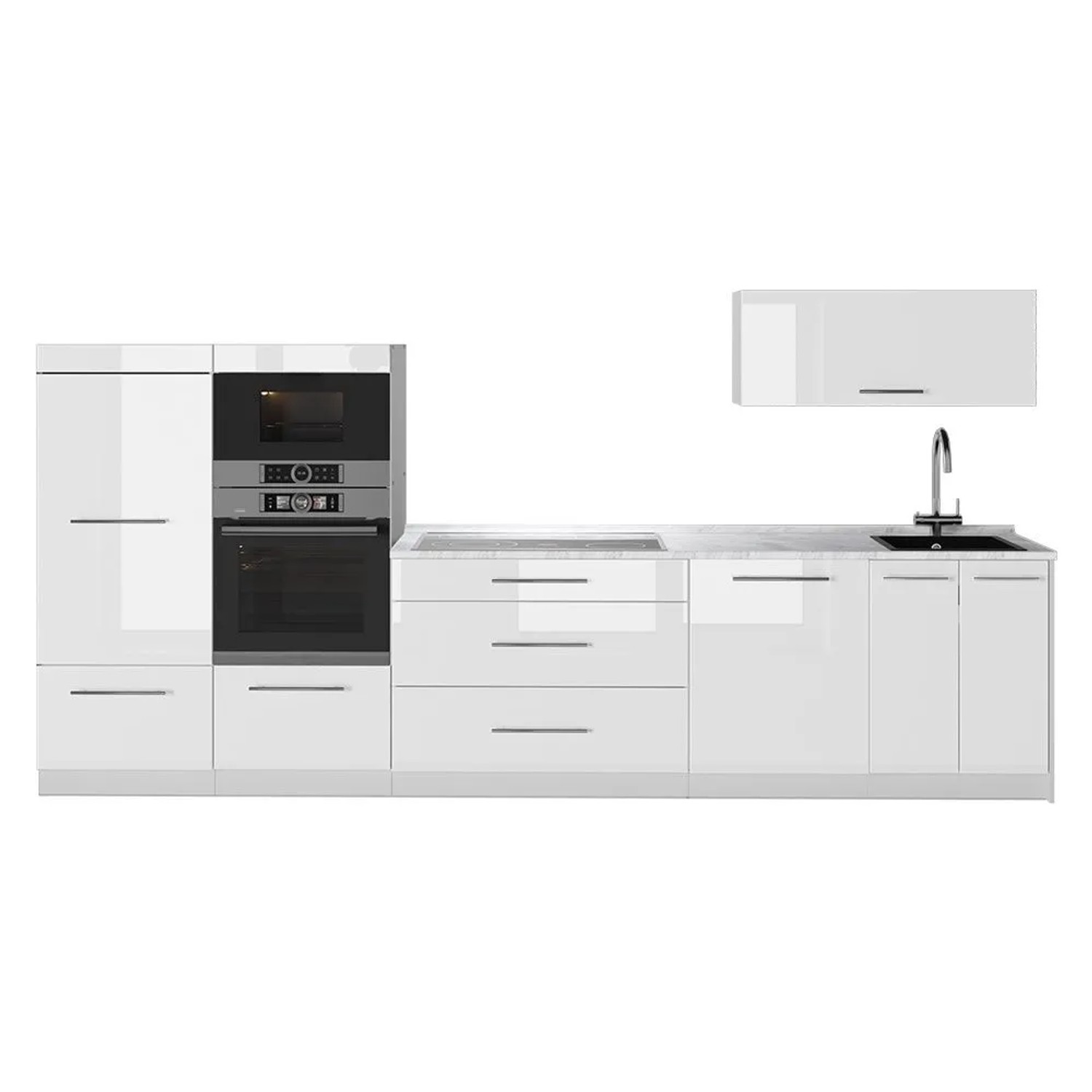 Vicco Küchenzeile Fame-Line Weiß Hochglanz/Weiß 340 x 154 ohne Arbeitsplatte Art Nr 64471