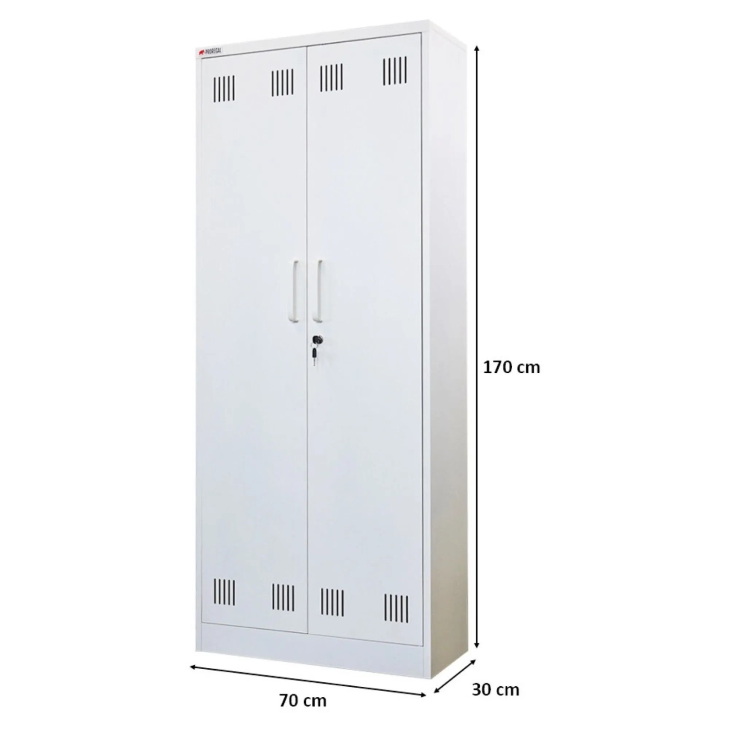 PROREGAL Flügeltürenschrank Rhino Mit 2 Türen Abschließbar HxBxT 170x70x30cm 5 Fächern & Kleiderstange Stahl Pulverbeschichtet Weiß Putzmittelschrank_2