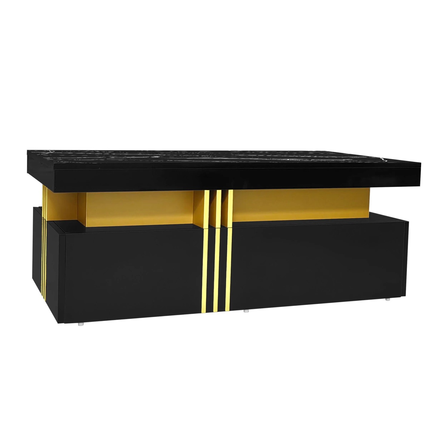 Okwish Couchtisch Rechteckig Mit Hochglanzplatte/2 Holzschubladen Für Wohnzimmer 100 × 50 Cm Schwarz