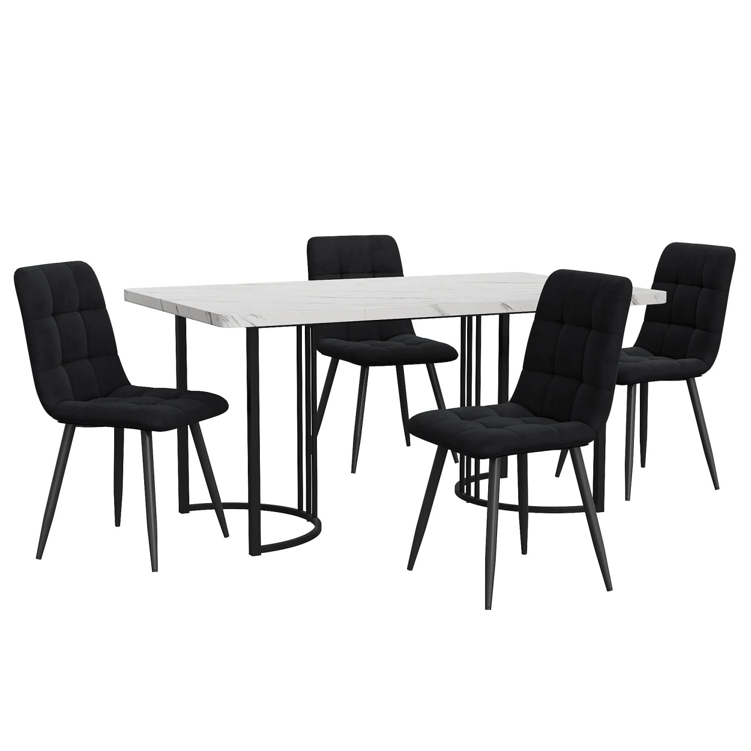 Merax Essgruppe 5-tlg mit 140x80cm Esstisch  4 Samtstühle  MDF Tischplatte Weiß  Metallbeine Schwarz