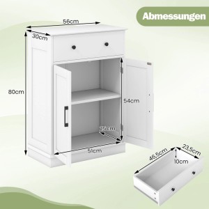 Costway Badezimmerschrank Badschrank mit Türen & Verstellbarem Regal Weiß