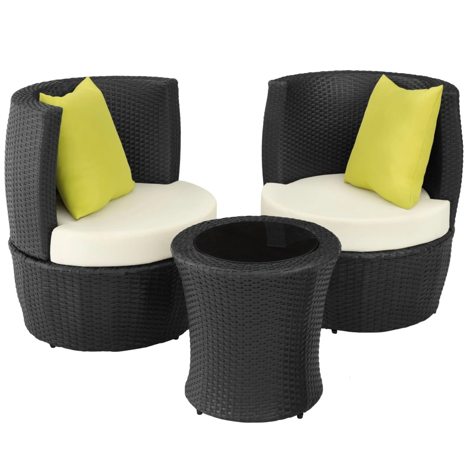 Tectake Aluminium Rattan Sitzgruppe Nizza Wetterfest und Uv Beständig Dicke Polsterung  68 x 71 x 72 cm Schwarz