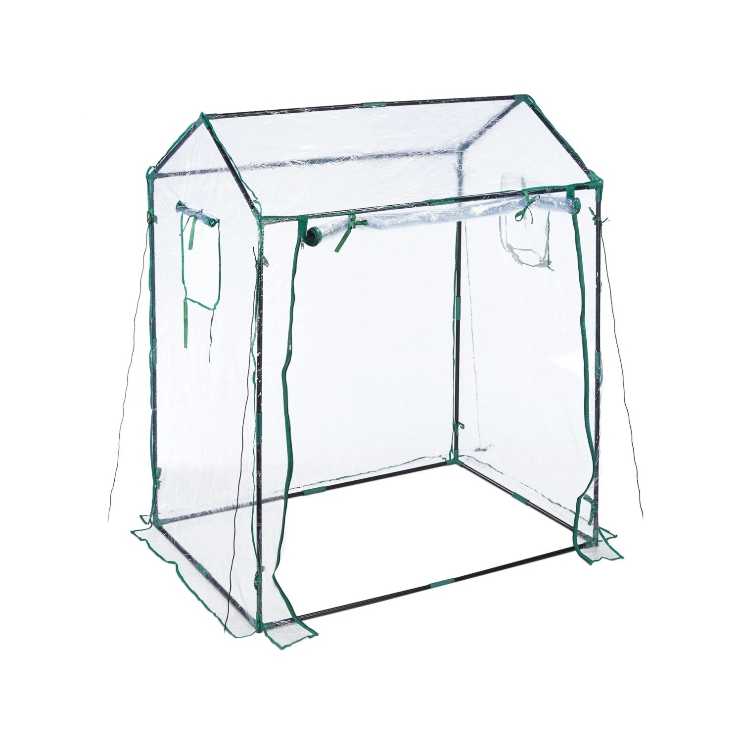 Relaxdays Foliengewächshaus PVC Transparent Dunkelgrün Aufrollbar 152 cm x 132 cm x 92 cm 2,9 kg