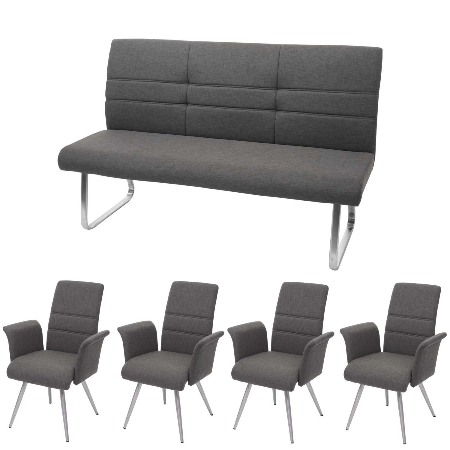 MCW Esszimmer-Set G55 5-teilig Grau-Braun Bank 180cm