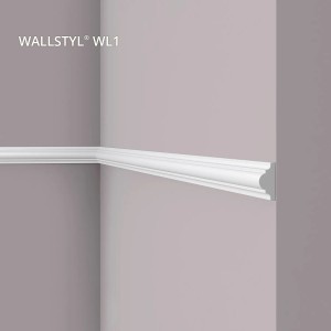 Weiße NOEL & MARQUET Wandleiste WL1 WALLSTYL, Zierleiste/Stuckleiste (200cm) an einer Wand.