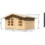 Unbehandeltes Karibu Holz-Gartenhaus Normes mit Satteldach, 402x312 cm, naturbelassen.