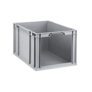 Graue PROREGAL Eurobox NextGen Store mit offener Front, 65 Liter, für Lagerung und Transport.