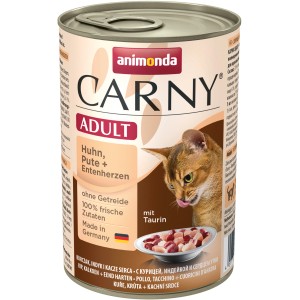 Carny Adult Katzen-Nassfutter mit Huhn, Pute und Entenherzen, 400g Dose.