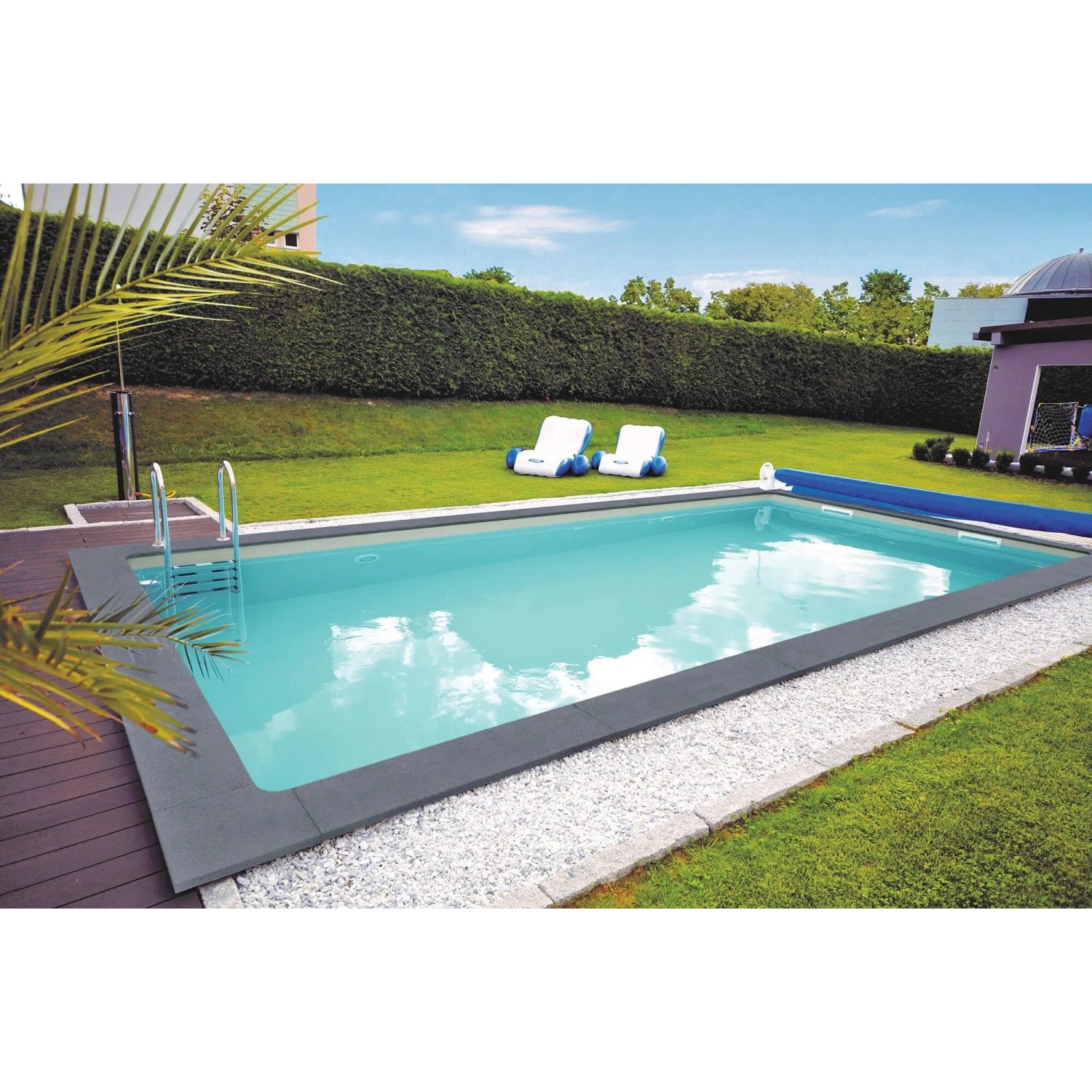 KWAD Styropor Pool Set Gran Canaria mit Edelstahlleiter 7 x 3,5 x 1,5 m Sand