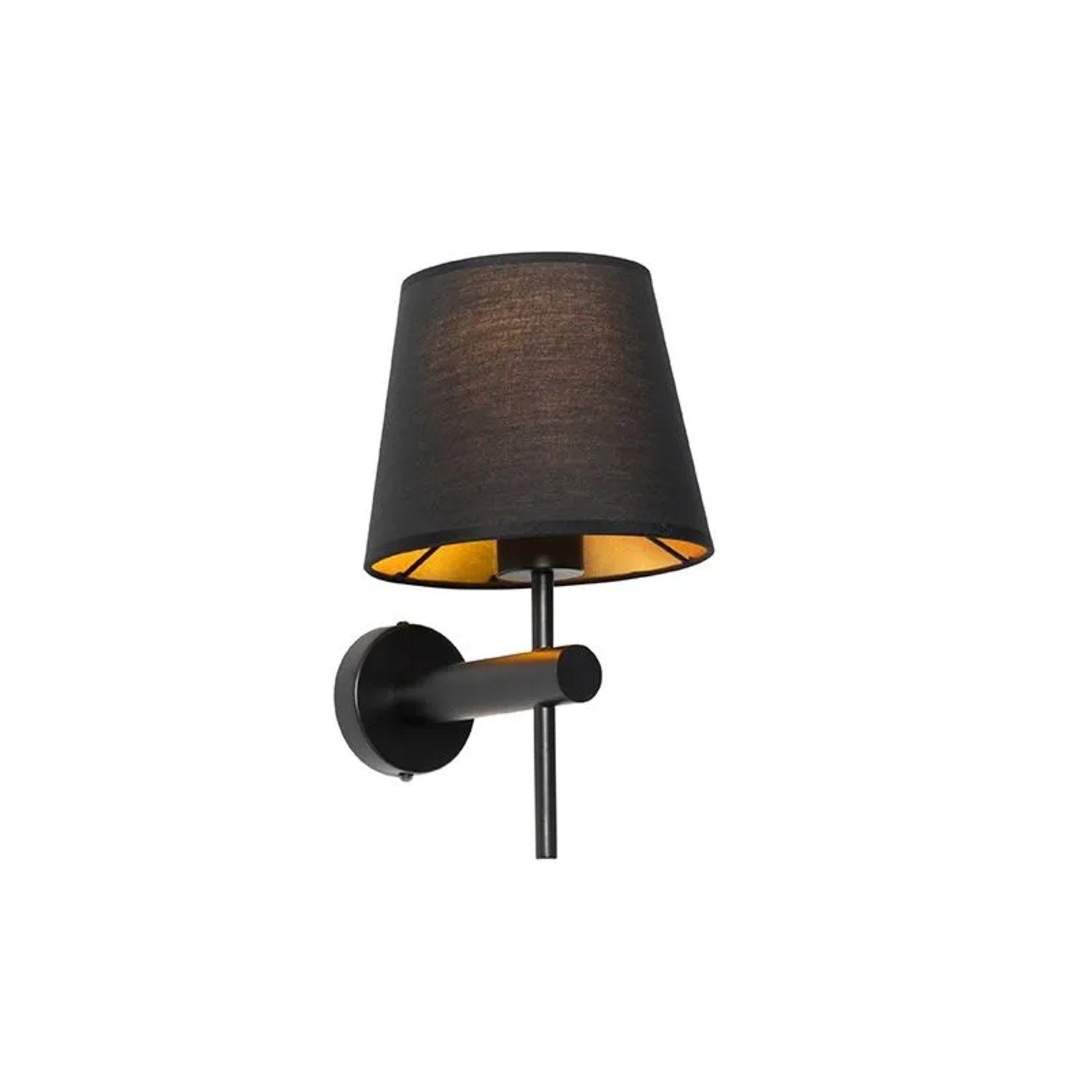 QAZQA Moderne Wandleuchte Schwarz inkl  Schirm mit Goldener Innenseite Pluk