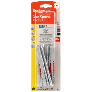 Fischer DuoXpand Dübel mit Senkkopfschraube, 10x100mm, 4er-Pack. Langschaftdübel für Beton und Mauerwerk.