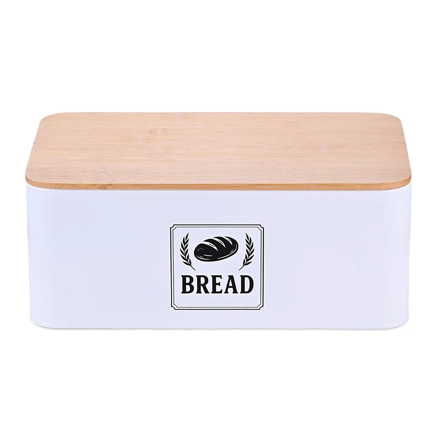 Relaxdays Brotkasten Eisen Weiß mit Bambusdeckel 13,5 cm x 33 cm x 19 cm 1 kg