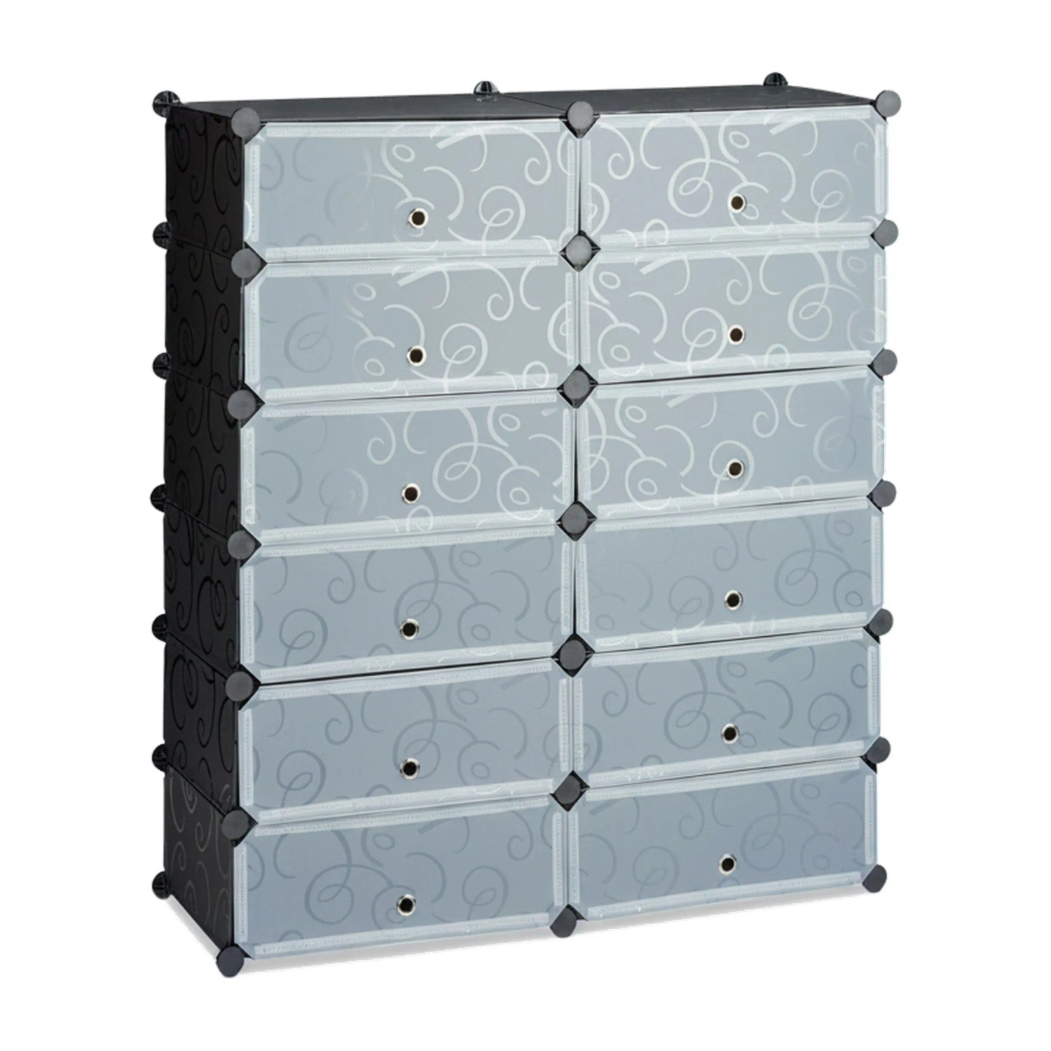 Relaxdays Schuhschrank Kunststoff Schwarz 12 Fächer 108 cm x 94 cm x 37 cm 8,8 kg