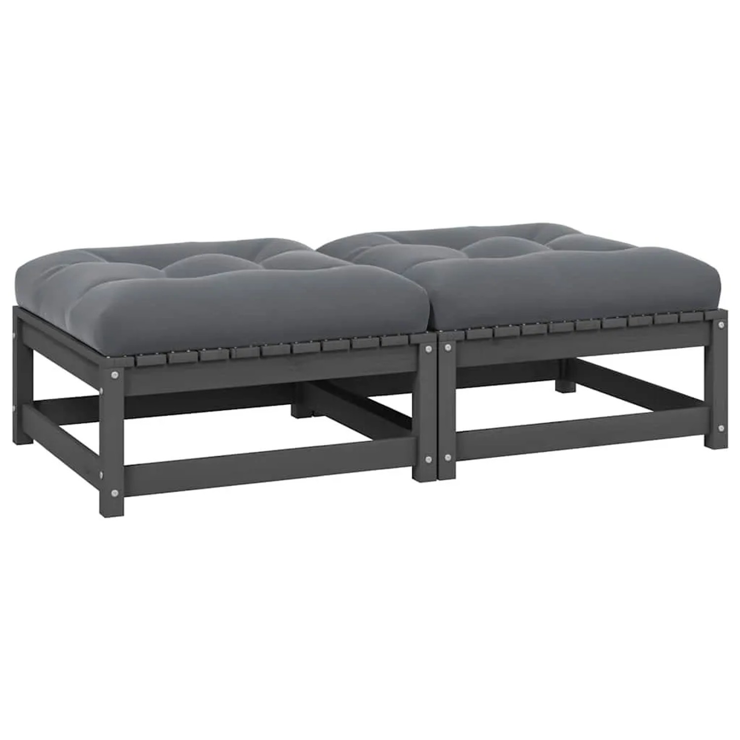 vidaXL Garten-Fußhocker mit Kissen 2 Stk Grau Massivholz Kiefer 805742