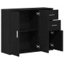 Schwarzes Sideboard Eiche Optik, 91x75cm, mit offenen Türen und Schubladen.