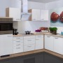 Flex-Well Winkelküche Valero in Weiß Hochglanz und Sonoma Eiche Optik mit E-Geräten.