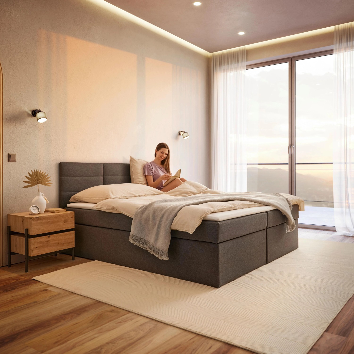 Bessagi Home Boxbett Lisa Grau ca. 180x200 cm mit Topper