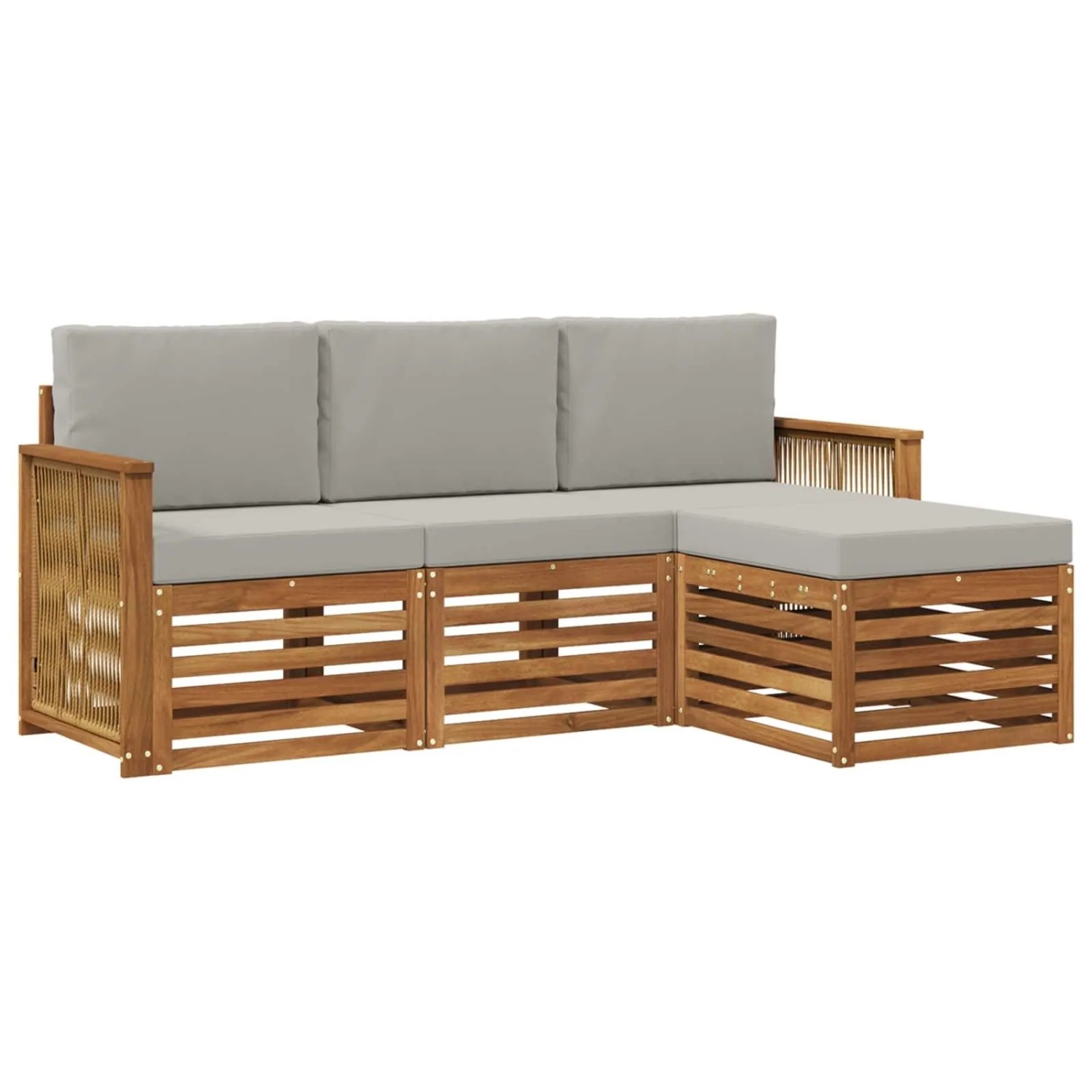 vidaXL Outdoor-Sofagarnitur mit Kissen 4 Stk Natur und Hellgrau 3384207