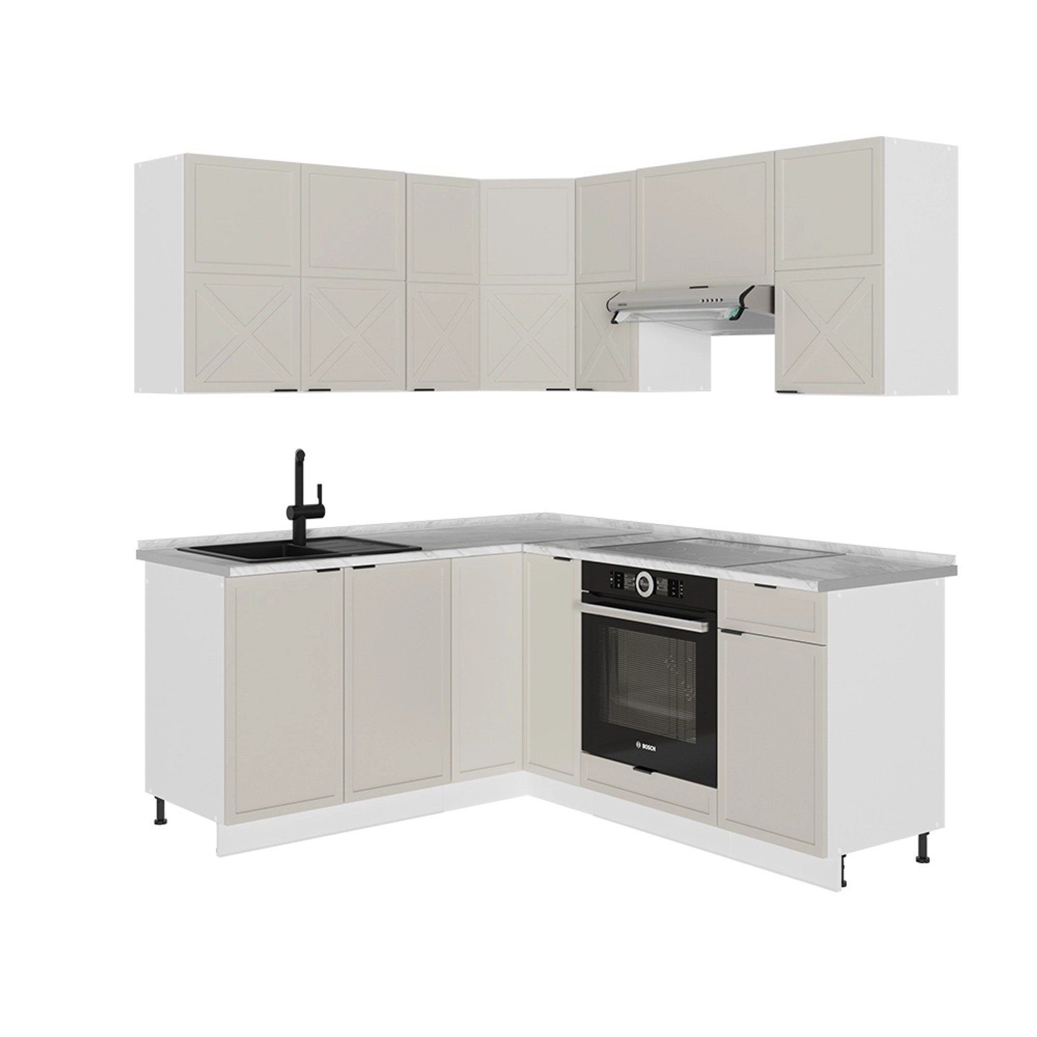 Vicco Fame-Line Eckküche GrauBeige/Weiß 160 x 190 cm AP Marmor günstig online kaufen