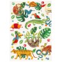 Bunter Kinderteppich mit Urwaldmotiven: Affe, Faultier, Tiger, Krokodil und weitere Tiere.
