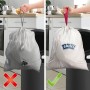 Swirl Müllbeutel mit Zugband, 20 l, reißfest und dicht, korrekte Anwendung dargestellt.