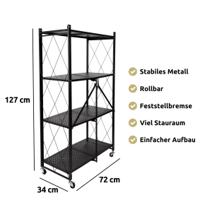 Schwarzes, klappbares Bad-Standregal deluxe4home mit 4 Etagen, 72x34x127 cm.