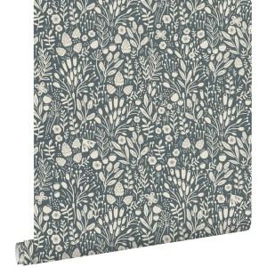 ESTAhome Vliestapete mit Blumenmuster in Blaugrün, 50x900 cm. Dekorative Tapete für stilvolle Wände.