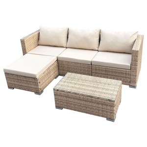 Beige SVITA QUEENS Gartenlounge, 5-teiliges Gartenmöbel Set aus Polyrattan mit Tisch und Kissen.
