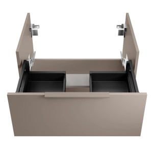 Fackelmann Waschtisch-Set B.Paris, Cubanit Grau, offene Schubladen und Glasbecken.