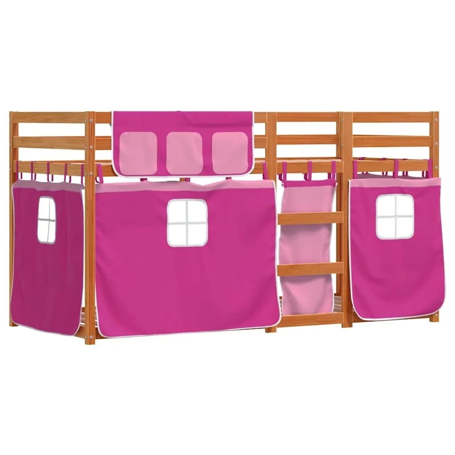 vidaXL Etagenbett mit Vorhängen Rosa 75x190 cm Massivholz Kiefer 3283927 günstig online kaufen