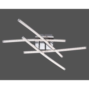 Moderne LED-Deckenleuchte Simon in Chrom, 60x54 cm, mit Kristalloptik für Wohnräume.