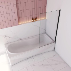 Rechteckiger Badewannenaufsatz AICA 80x140cm, 6mm ESG Glas, schwarzer Rahmen. Duschabtrennung für Badewanne.