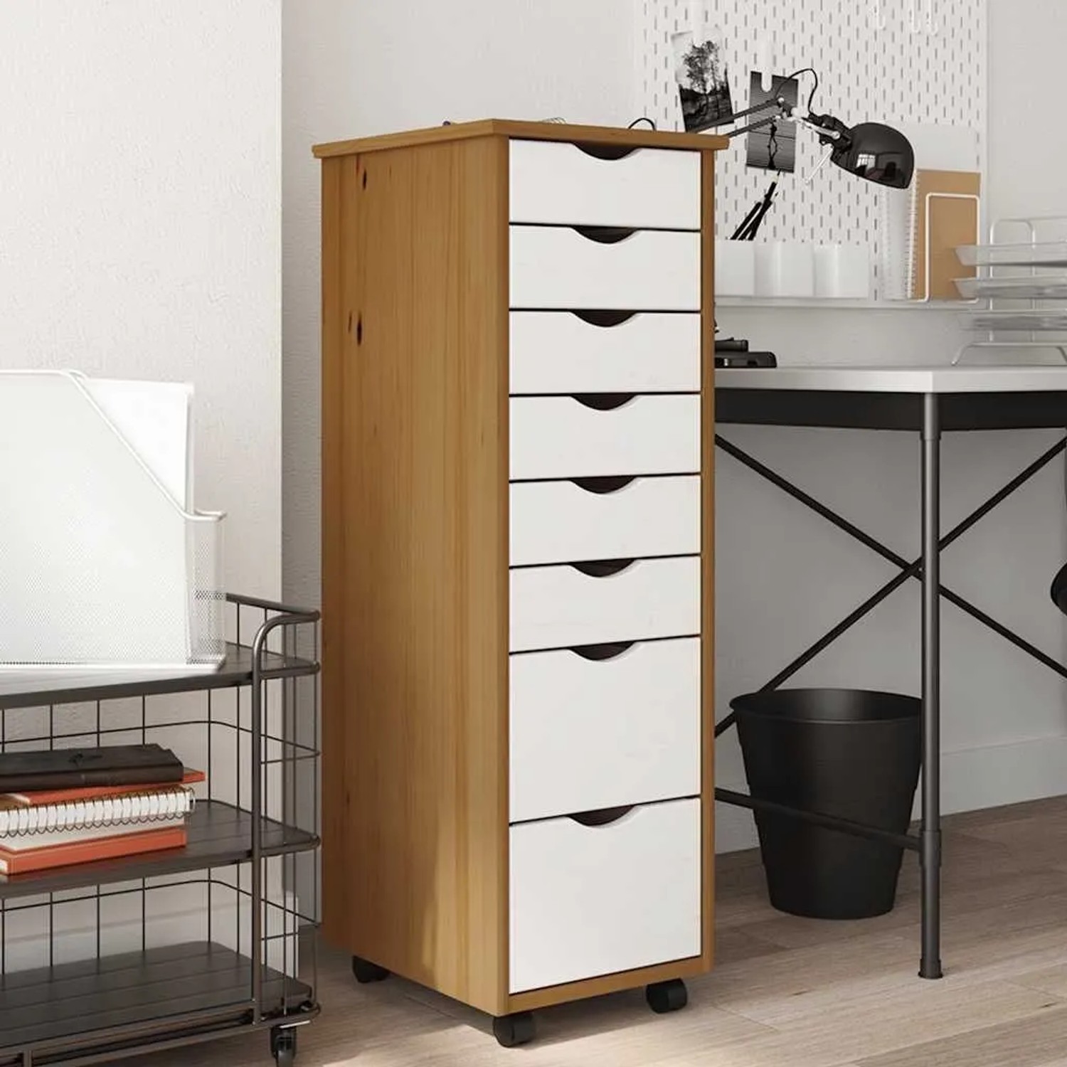 vidaXL Rollschrank mit Schubladen MOSS Honigbraun Massivholz Kiefer 4015787_2