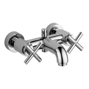 Aufputz Wannenarmatur Zeta 2.0 von Kronenbach, Chrom, mit Kreuzgriffen und Umsteller.