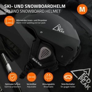 ECD Germany Skihelm für Herren und Damen Snowboardhelm Robust Schwarz M 55-58 cm mit Belüftungssystem und Skibrillenhalter