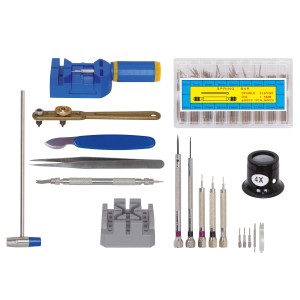 378-teiliges Uhrmacherwerkzeug-Set im Koffer für Uhrenreparaturen, inklusive Werkzeuge und Zubehör.