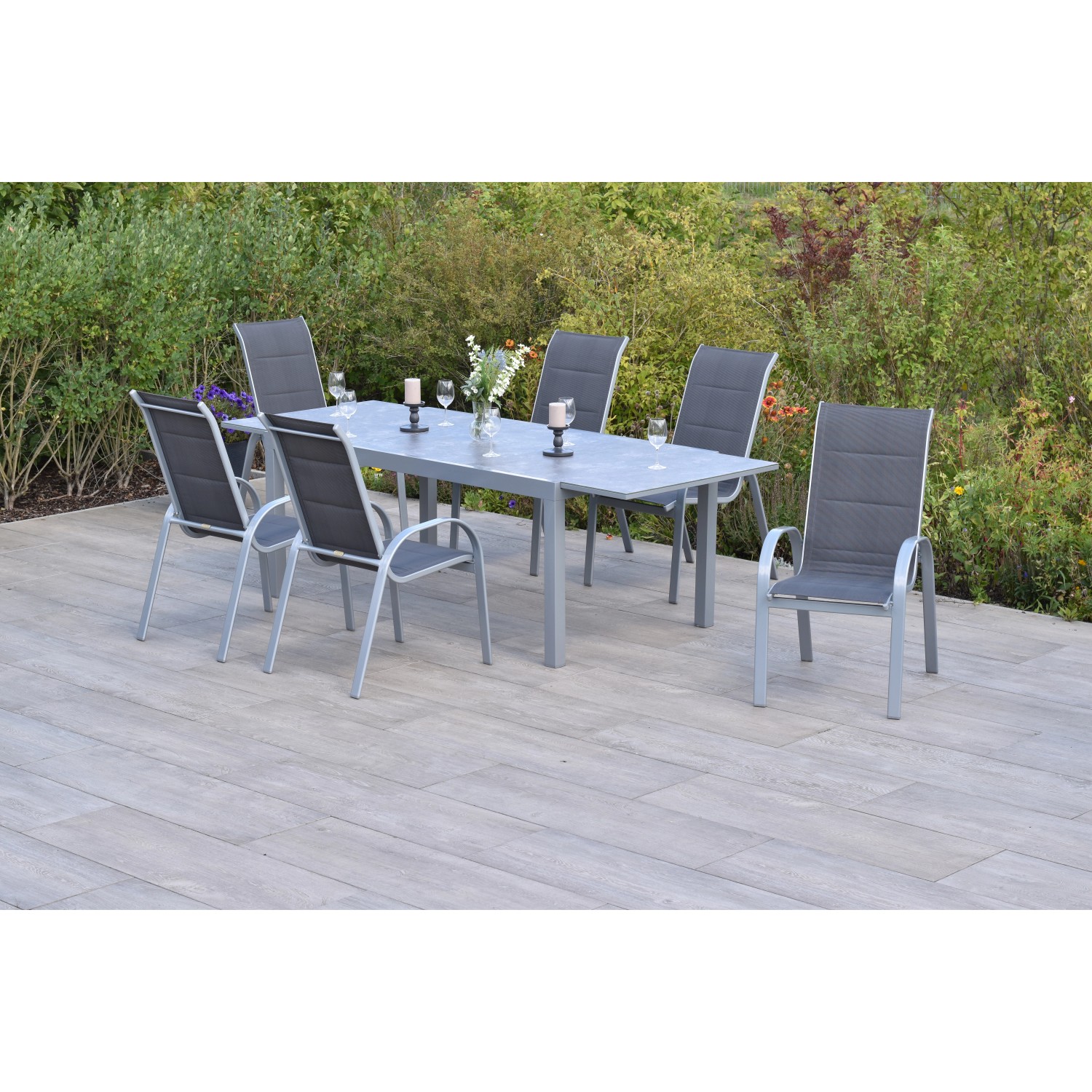 Merxx Amalfi di Lusso Set 7 -tlg. 6 Stapelsessel Gartentisch 180 (250)x100 günstig online kaufen