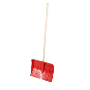 Rote Galaflor Schneeschaufel für Kinder mit Kunststoffkopf und Holzstiel. Robuster Schneeschieber für Winterspaß.
